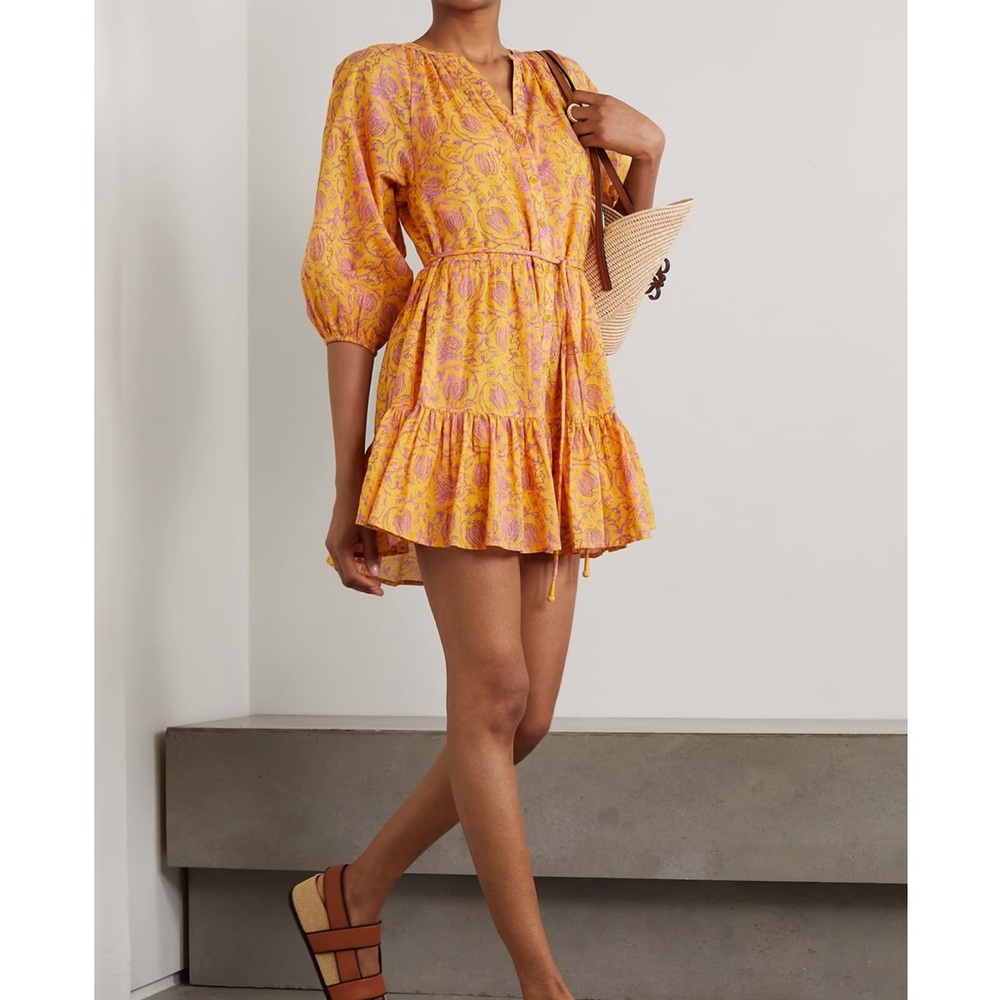 APIECE APART Mini Mitte Belted Floral-Print Cotton Mini Dress